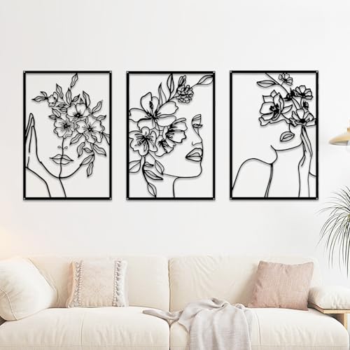 Ysislybin 3 Stück Wanddeko aus Metall, Wandskulpturen zum Aufhängen, Abstrakte Weibliche Silhouette Wandbild Metall, Modern Metallbilder wandschmuck, Wanddeko Wohnzimmer Schlafzimmer Metall Schwarz von Ysislybin