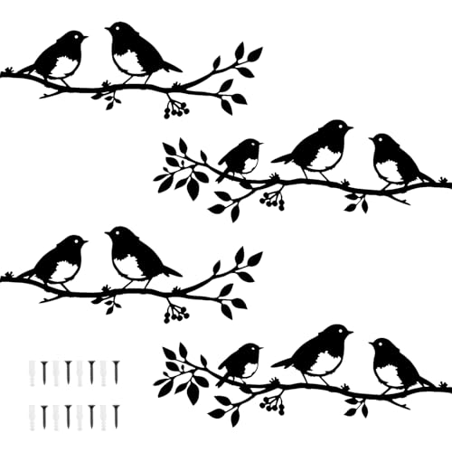 Ysislybin 4 Stück Metall Vögel Wanddeko, Deko Hängend Wandskulpturen Vögel auf dem Astn, Metall Ornament Zweig mit Vögels Silhouette Zeichen für Balkon Indoor Outdoor Wohnzimmer Garten Wanddeko von Ysislybin