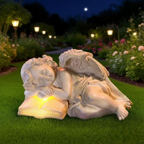 Ysislybin Engel Figuren Deko, Solar Engel Gartenstatuen aus Harz Schlafende Schutzengel Grabschmuck mit LED Solarleuchten Wetterfeste Grabengel Statue für Rasen Hof Garten Terrasse Balkone Blumenbeet Ysislybin Engel Figuren Deko, Solar Engel Gartenstatuen aus Harz Schlafende Schutzengel Grabschmuck mit LED Solarleuchten Wetterfeste Grabengel Statue für Rasen Hof Garten Terrasse Balkone Blumenbeet von Ysislybin