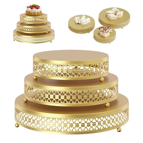 Ysislybin Tortenständer, 3 Stück Rund Kuchenständer Cupcake Ständer Metall Gold Dessert Gebäck Display Muffinständer Tellerständer Süßigkeiten-Anzeigetafel für Desserttisch Hochzeit Mottoparty von Ysislybin