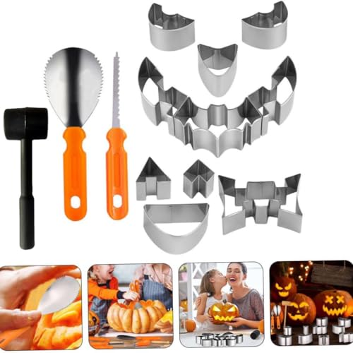Halloween Kürbis Schnitzset, 13PCS Professionelle Kürbis Schnitzwerkzeuge mit Vorlagen Edelstahl Schnitzen Werkzeug DIY Kürbiss Ausstechformen Schnitzvorlagen Halloween Dekoration für Kinder Familie von YskerrigToy