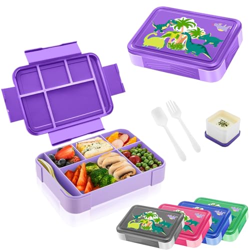 Yskmefun Brotdose Kinder mit Fächern, 1330ml Lunchbox für Kinder, Auslaufsichere Bento Box mit 5 Fächern Besteckset, Lunch Box für Kindergarten, Schule, Picknick, Ausflug von Yskmefun