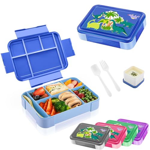 Yskmefun Brotdose Kinder mit Fächern, 1330ml Lunchbox für Kinder, Auslaufsichere Bento Box mit 5 Fächern Besteckset, Lunch Box für Kindergarten, Schule, Picknick, Ausflug von Yskmefun