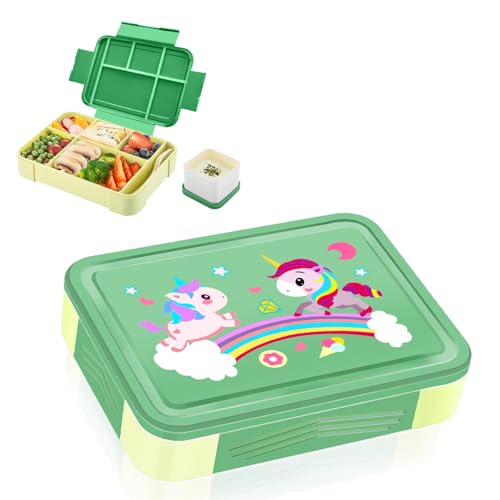 Yskmefun Brotdose mit Fächern, 1330ML Vesperbox Kinder, Bento Box mit Löffel und Gabel, Brotdose Kinder BPA Frei, mit Einhorn Muster Lunchbox Kinder, für Kindergarten, Schule, Ausflüge von Yskmefun