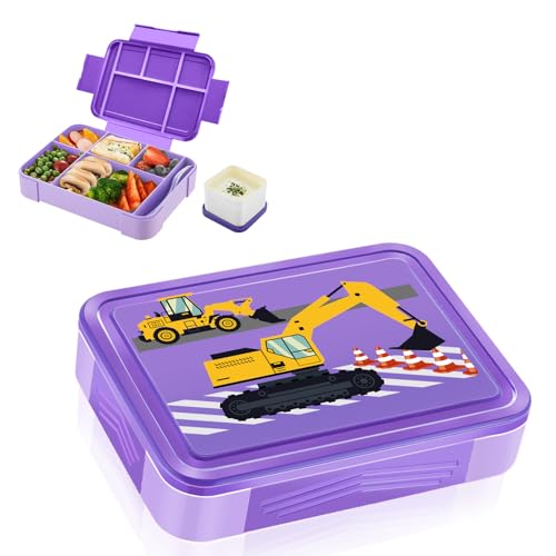 Yskmefun Kinder Brotdose mit Fächern, mit Bagger Muster Lunchbox Kinder, 1330ml Vesperbox Kinder, BPA Frei, Kindergarten Brotdose, Kinder Brotdose, Brotbox Mädchen & Jungen von Yskmefun