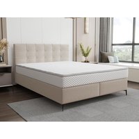 Boxspringbett komplett mit Bett-Kopfteil gesteppt + Lattenrost + Matratze + Topper - 160 x 200 cm - Stoff - Beige - INAO von YSMÉE von Ysmée