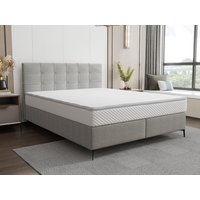 Boxspringbett komplett mit Bett-Kopfteil gesteppt + Lattenrost + Matratze + Topper - 160 x 200 cm - Stoff - Hellgrau - INAO von YSMÉE von Ysmée