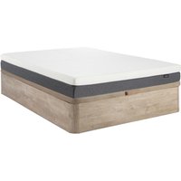 Set aus Bettgestell mit Bettkasten + 7-Zonen-HD-Schaumstoffmatratze & Memory-Schaum-Auflage - 160 x 200 cm - mit abnehmbarem Bezug - Stärke 25 cm - Holzfarben hell - RIAU von YSMÉE von Vente-unique