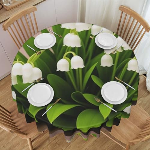 Runde Tischdecke, waschbare Tischdecke 60 Zoll Tischdecke für Picknick Camping Party,Maiglöckchen-Blumendruck von YsoLda