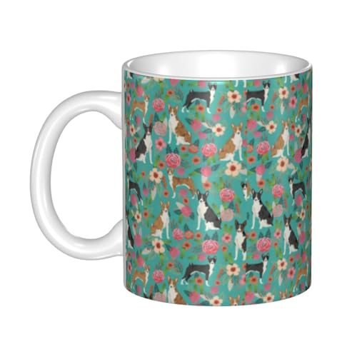 Tasse, Keramiktasse, Kaffeetasse, Teetasse, geeignet für Küche, Restaurant, Büro, 330 ml,Basenji Blumen Hunderasse Blumen von YsoLda