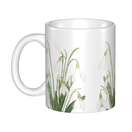 Tasse, Keramiktasse, Kaffeetasse, Teetasse, geeignet für Küche, Restaurant, Büro, 330 ml,Weiße Schneeglöckchen-Blumen-botanische Aquarellmalerei von YsoLda