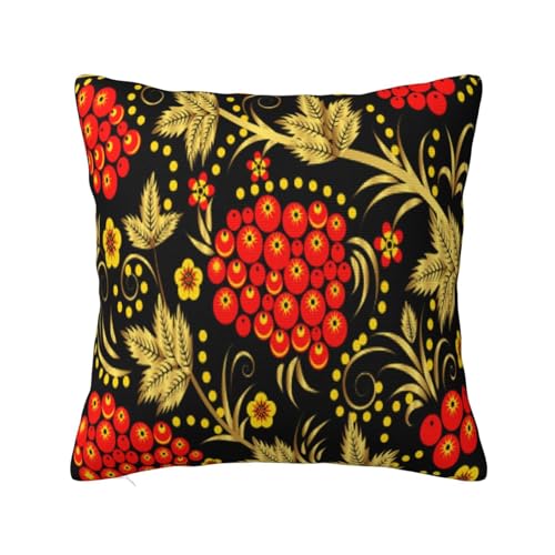 YsoLda Kissenbezug, dekorativer Überwurf-Kissenbezug, weiche Kissenbezüge 40 x 40 cm für Schlafzimmersofa, traditionelles Russisches Khokhloma-Cranberry von YsoLda