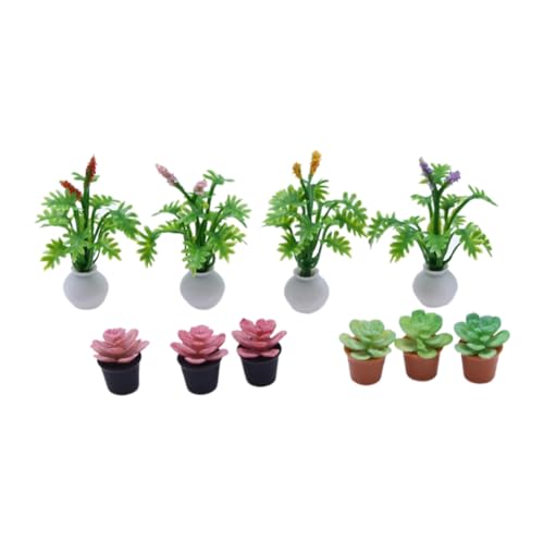 Yssevlon 10 Stück Mini-Kunstpflanzen, Miniatur-Dekorationen, Blumendekoration, Mini-Zubehör, Mini-Töpfe, Mini-Pflanzen, Künstliche Pflanzen von Yssevlon