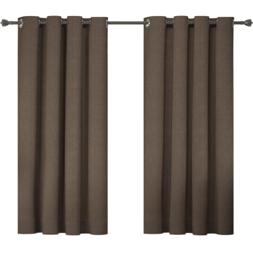 Ystyle Gardinen 2er Set, 100% Verdunklungsvorhänge, 140×145cm, Thermovorhang Gegen Kälte Und Hitze, Leinenoptik Blickdicht Wohnzimmer, Schallschutz Vorhang Mit Ösen Schlafzimmer, Kaffee von Ystyle