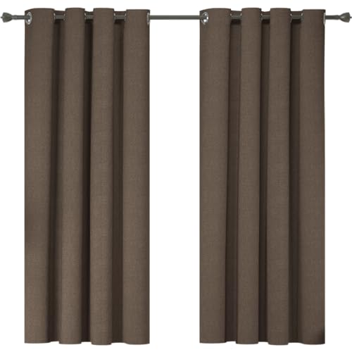 Ystyle Gardinen 2er Set, 100% Verdunklungsvorhänge, 140×175cm, Thermovorhang Gegen Kälte Und Hitze, Leinenoptik Blickdicht Wohnzimmer, Schallschutz Vorhang Mit Ösen Schlafzimmer, Kaffee von Ystyle