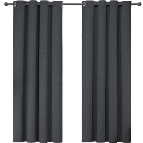 Ystyle Gardinen 2er Set, 100% Verdunklungsvorhänge, 140×225cm, Thermovorhang Gegen Kälte Und Hitze, Leinenoptik Blickdicht Wohnzimmer, Schallschutz Vorhang Mit Ösen Schlafzimmer, Grau von Ystyle