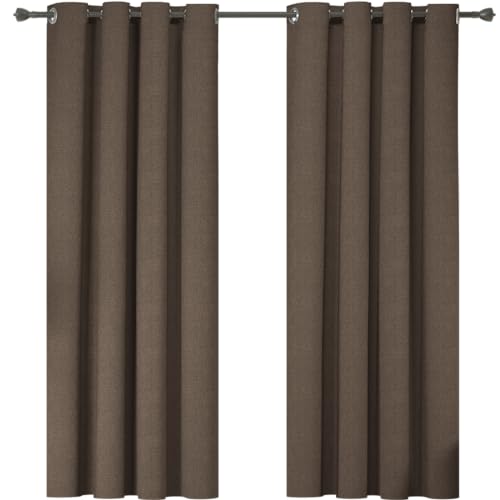 Ystyle Gardinen 2er Set, 100% Verdunklungsvorhänge, 140×225cm, Thermovorhang Gegen Kälte Und Hitze, Leinenoptik Blickdicht Wohnzimmer, Schallschutz Vorhang Mit Ösen Schlafzimmer, Kaffee von Ystyle