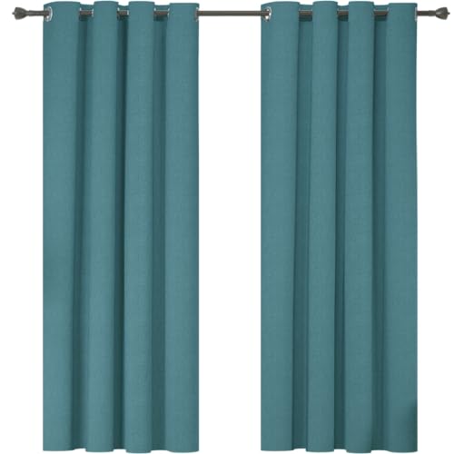 Ystyle Gardinen 2er Set, 100% Verdunklungsvorhänge, 140×225cm, Thermovorhang Gegen Kälte Und Hitze, Leinenoptik Blickdicht Wohnzimmer, Schallschutz Vorhang Mit Ösen Schlafzimmer, Türkis von Ystyle