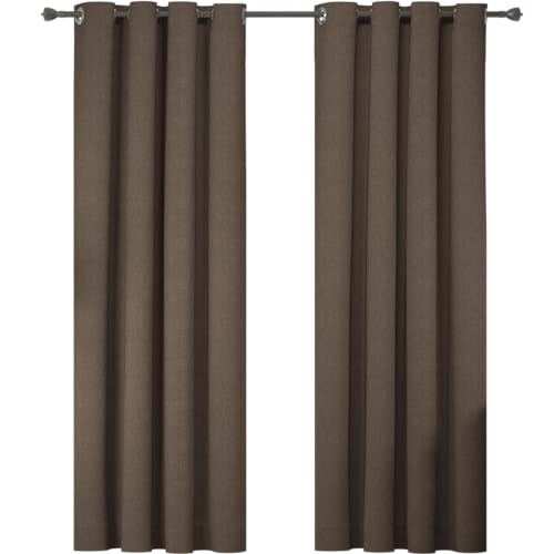 Ystyle Gardinen 2er Set, 100% Verdunklungsvorhänge, 140×260cm, Thermovorhang Gegen Kälte Und Hitze, Leinenoptik Blickdicht Wohnzimmer, Schallschutz Vorhang Mit Ösen Schlafzimmer, Kaffee von Ystyle