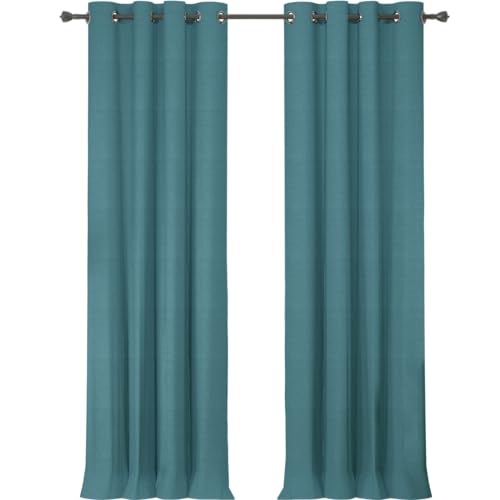 Ystyle Gardinen 2er Set, 100% Verdunklungsvorhänge, 140×300cm, Thermovorhang Gegen Kälte Und Hitze, Leinenoptik Blickdicht Wohnzimmer, Schallschutz Vorhang Mit Ösen Schlafzimmer, Türkis von Ystyle