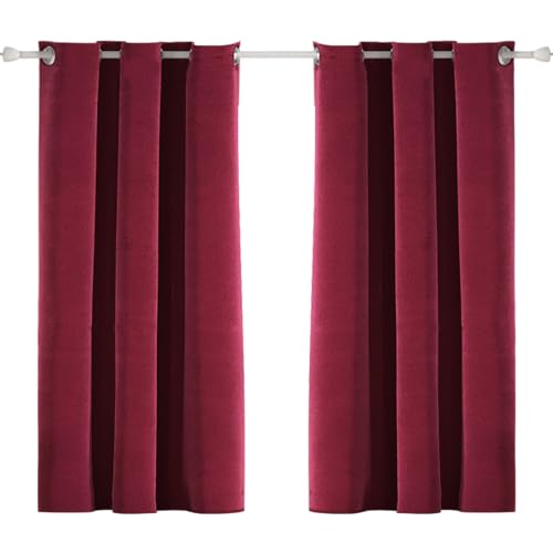 Ystyle Gardinen Samt 2er Set, Thermovorhang Kälteschutz, 117×137cm, Vorhang Blickdicht 100%, Wärmeschutzvorhang, Thermovorhang Gegen Kälte Und Hitze, Curtain Verdunkelungsvorhang, Weinrot von Ystyle