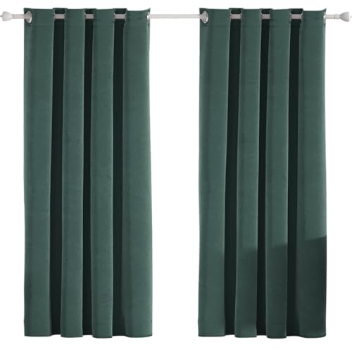 Ystyle Gardinen Samt 2er Set, Thermovorhang Kälteschutz, 140×160cm, Vorhang Blickdicht 100%, Wärmeschutzvorhang, Thermovorhang Gegen Kälte Und Hitze, Curtain Verdunkelungsvorhang, Grün von Ystyle