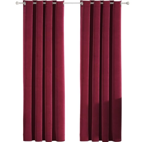 Ystyle Gardinen Samt 2er Set, Thermovorhang Kälteschutz, Vorhang Blickdicht 100%, 140×280cm, Wärmeschutzvorhang, Thermovorhang Gegen Kälte Und Hitze, Curtain Verdunkelungsvorhang, Weinrot von Ystyle