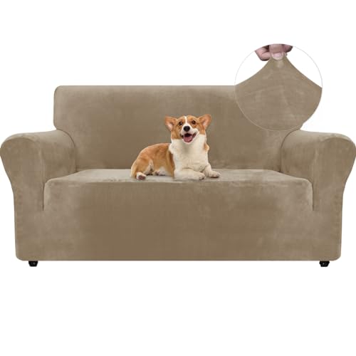 Ystyle Samt Sofabezug 2 Sitzer, Stretch Sofa Überzug, Sofaschoner rutschfest, Elastischer Couch Überzug, Sofa Cover Mit Armlehnen, Couchüberzüge Sofaschutz Katze Couch Überwurf, Kamel von Ystyle