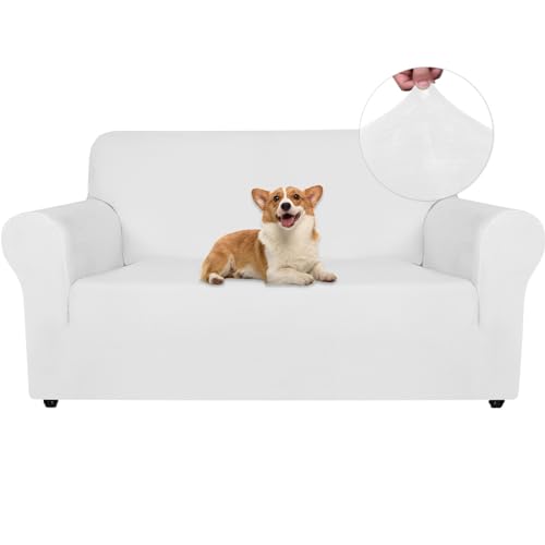 Ystyle Samt Sofabezug 2 Sitzer, Stretch Sofa Überzug, Sofaschoner rutschfest, Elastischer Couch Überzug, Sofa Cover Mit Armlehnen, Couchüberzüge Sofaschutz Katze Couch Überwurf, Weiß von Ystyle