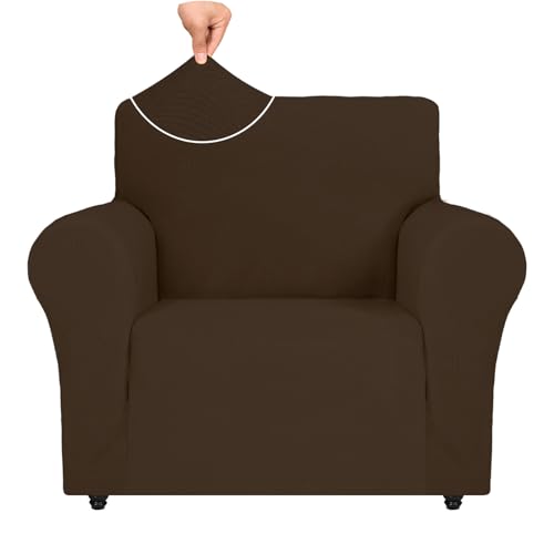 Ystyle Sesselbezug Stretch, Sessel Überzug, Sofabezug 1 Sitzer, Sofaschoner rutschfest, Sofa Überzug, Elastisch Couch Überzug Mit Armlehnen, Sofa Cover Sofahusse Sesselhusse, Dunkel Kaffee von Ystyle