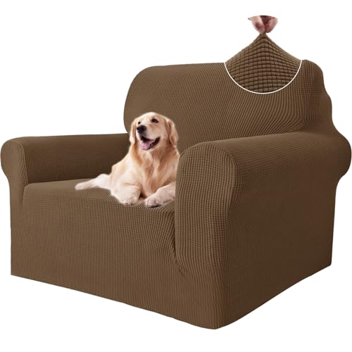 Ystyle Sofa überzug 1 Sitzer Mit Armlehne, Stretch Sofabezug rutschfest, Modern Sofa Cover Für Hunde Haustiere, Atmungsaktiv Couch überzug Mit Elastic Bottom, Braun von Ystyle