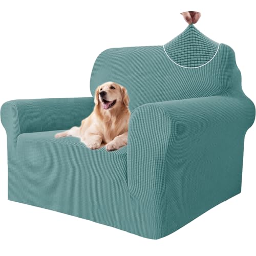 Ystyle Sofa überzug 1 Sitzer Mit Armlehne, Stretch Sofabezug rutschfest, Modern Sofa Cover Für Hunde Haustiere, Atmungsaktiv Couch überzug Mit Elastic Bottom, Hellblau von Ystyle