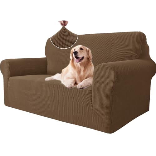 Ystyle Sofa überzug 2 Sitzer Mit Armlehne, Stretch Sofabezug rutschfest, Modern Sofa Cover Für Hunde Haustiere, Atmungsaktiv Couch überzug Mit Elastic Bottom, Braun von Ystyle