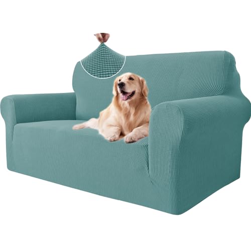 Ystyle Sofa überzug 2 Sitzer Mit Armlehne, Stretch Sofabezug rutschfest, Modern Sofa Cover Für Hunde Haustiere, Atmungsaktiv Couch überzug Mit Elastic Bottom, Hellblau von Ystyle