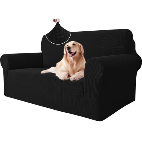 Ystyle Sofa überzug 2 Sitzer Mit Armlehne, Stretch Sofabezug rutschfest, Modern Sofa Cover Für Hunde Haustiere, Atmungsaktiv Couch überzug Mit Elastic Bottom, Schwarz von Ystyle