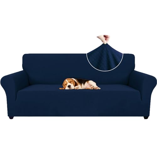 Ystyle Sofa überzug 3 Sitzer Mit Armlehne, Stretch Sofabezug rutschfest, Modern Sofa Cover Für Hunde Haustiere, Atmungsaktiv Couch überzug Mit Elastic Bottom, Blau von Ystyle