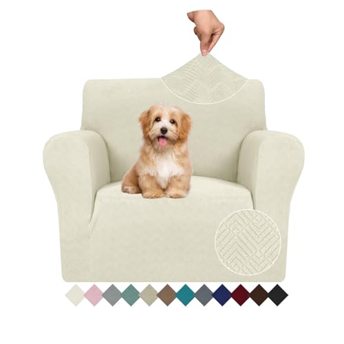 Ystyle Stretch Sofa Überzug 1 Sitzer, Sesselschoner rutschfest Mit Armlehne, Elastische Couch Überzug Jacquard, Universal Sofa Cover Moderne, Sofaschoner Hund Katze Wohnzimmer, Beige von Ystyle