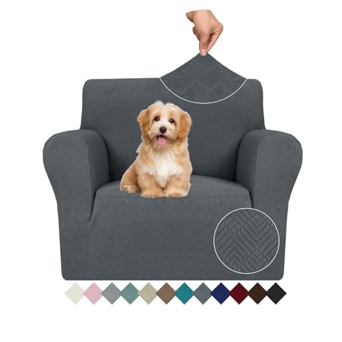 Ystyle Stretch Sofa Überzug 1 Sitzer, Sesselschoner rutschfest Mit Armlehne, Elastische Couch Überzug Jacquard, Universal Sofa Cover Moderne, Sofaschoner Hund Katze Wohnzimmer, Dunkelgrau von Ystyle