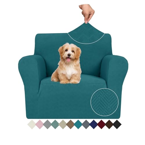 Ystyle Stretch Sofa Überzug 1 Sitzer, Sesselschoner rutschfest Mit Armlehne, Elastische Couch Überzug Jacquard, Universal Sofa Cover Moderne, Sofaschoner Hund Katze Wohnzimmer, Dunkelgrün von Ystyle