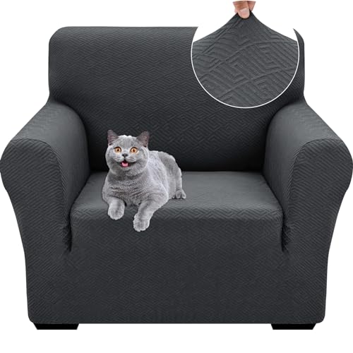 Ystyle Stretch Sofa Überzug 1 Sitzer, Sesselschoner rutschfest Mit Armlehne, Elastische Couch Überzug Jacquard, Universal Sofa Cover Moderne, Sofaschoner Hund Katze Wohnzimmer, Grau von Ystyle