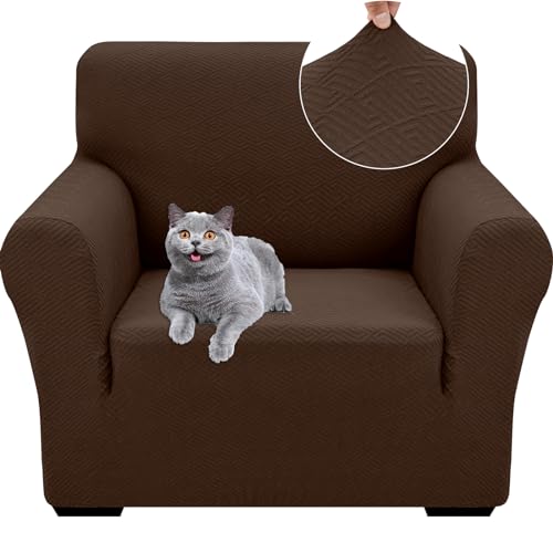 Ystyle Stretch Sofa Überzug 1 Sitzer, Sesselschoner rutschfest Mit Armlehne, Elastische Couch Überzug Jacquard, Universal Sofa Cover Moderne, Sofaschoner Hund Katze Wohnzimmer, Kaffee von Ystyle