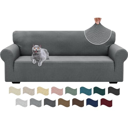 Ystyle Stretch Sofa Überzug 3 Sitzer, Sofabezug rutschfest Mit Armlehne, Elastische Couch Überzug Jacquard, Universal Sofa Cover Moderne, Sofaschoner Hund Katze Für Wohnzimmer, Hellgrau von Ystyle