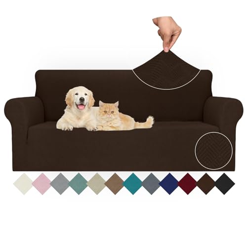 Ystyle Stretch Sofa Überzug 3 Sitzer, Sofabezug rutschfest Mit Armlehne, Elastische Couch Überzug Jacquard, Universal Sofa Cover Moderne, Sofaschoner Hund Katze Für Wohnzimmer, Kaffee von Ystyle