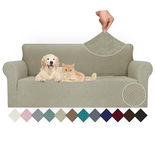 Ystyle Stretch Sofa Überzug 3 Sitzer, Sofabezug rutschfest Mit Armlehne, Elastische Couch Überzug Jacquard, Universal Sofa Cover Moderne, Sofaschoner Hund Katze Für Wohnzimmer, Khaki von Ystyle