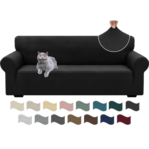 Ystyle Stretch Sofa Überzug 3 Sitzer, Sofabezug rutschfest Mit Armlehne, Elastische Couch Überzug Jacquard, Universal Sofa Cover Moderne, Sofaschoner Hund Katze Für Wohnzimmer, Schwarz von Ystyle