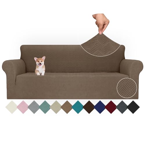 Ystyle Stretch Sofa Überzug 4 Sitzer, Sofabezug rutschfest Mit Armlehne, Elastische Couch Überzug Jacquard, Universal Sofa Cover Moderne, Sofaschoner Hund Katze Für Wohnzimmer, Braun von Ystyle