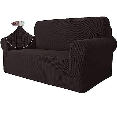 Ystyle Stretch Sofa überzug 2 Sitzer, Elastisch Sofabezug Mit Armlehnen, Jacquard Couch überzug rutschfest, Waschbar Sofa Cover Protector Für Hunde Haustiere, Kaffee von Ystyle