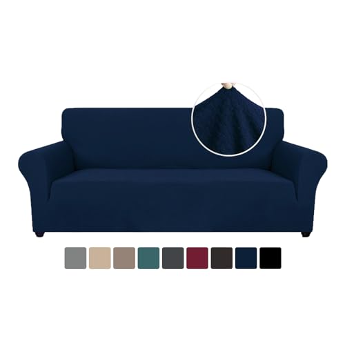 Ystyle Stretch Sofa überzug 3 Sitzer, Elastisch Sofabezug Mit Armlehnen, Jacquard Couch überzug rutschfest, Waschbar Sofa Cover Protector Für Hunde Haustiere, Blau von Ystyle