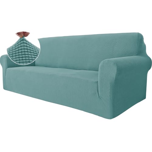 Ystyle Stretch Sofa überzug 3 Sitzer, Elastisch Sofabezug Mit Armlehnen, Jacquard Couch überzug rutschfest, Waschbar Sofa Cover Protector Für Hunde Haustiere, Hellblau von Ystyle