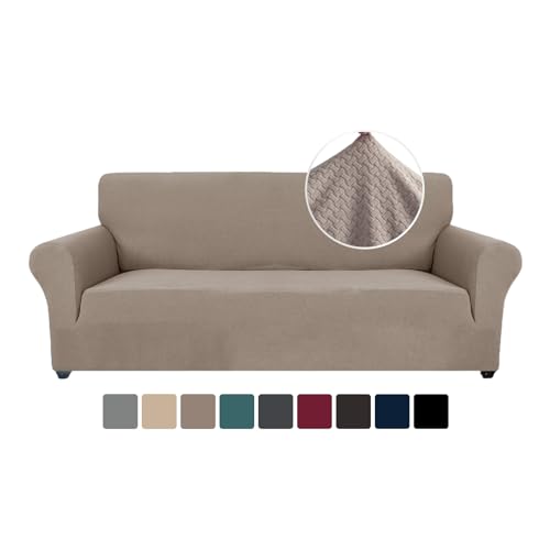 Ystyle Stretch Sofa überzug 3 Sitzer, Elastisch Sofabezug Mit Armlehnen, Jacquard Couch überzug rutschfest, Waschbar Sofa Cover Protector Für Hunde Haustiere, Sand von Ystyle